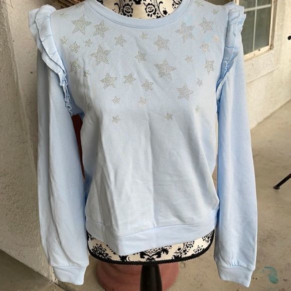 INC Women's Sweater Blue Size Medium M Ruffle Embellished Pullover $69 - Picture 1 of 6